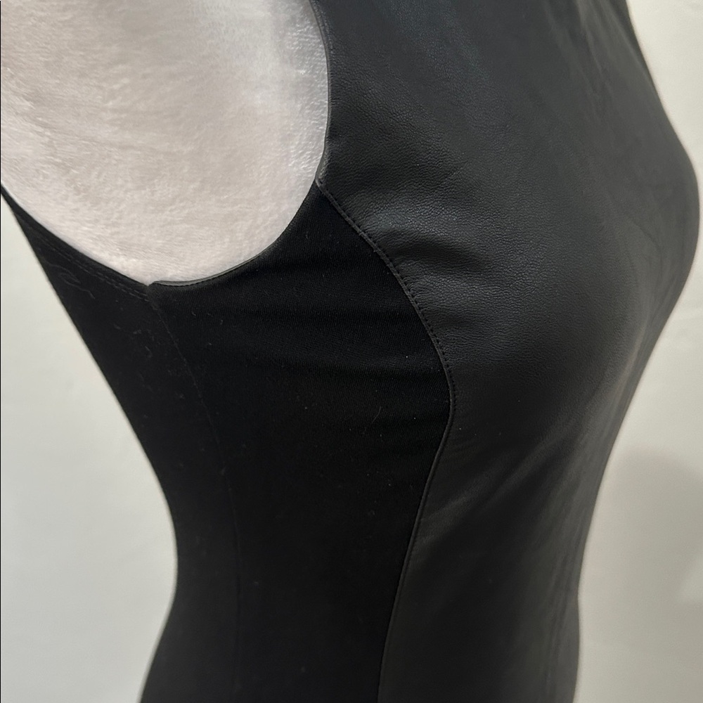 Olivaceous Black Sleeveless Dress w/faux leather front panel